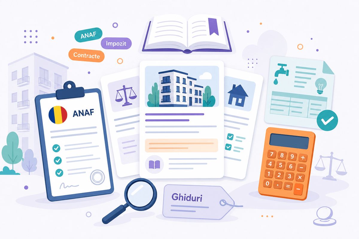 Ilustrație: ghiduri și resurse despre chirii, ANAF, impozite și contracte